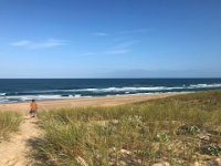 The Atlantic is reached. Too rough to swim. But surfers seem to be enjoying it.