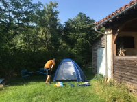 That evening the duo set up camp on their pal's - Rosie & Robin - land, property in Larroque. Each village has it's fête at this time of year. That evening was the Sardine Festival only 50 metres from their property.