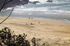 The guys headed to the surf and sand