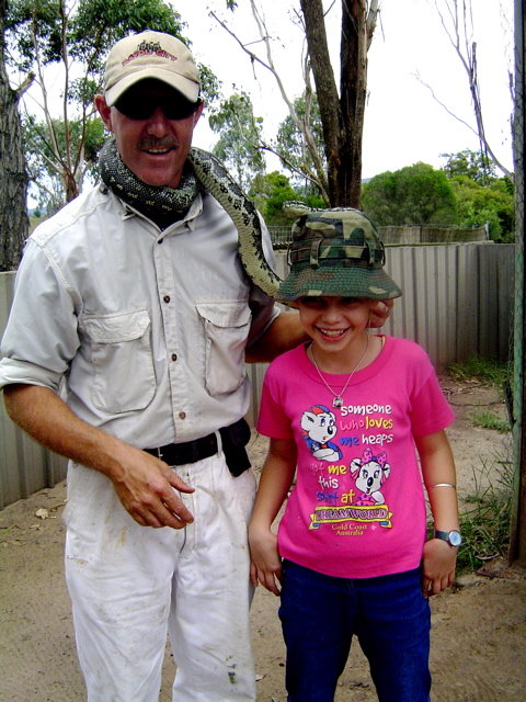 Olivia and a Carpet Python 